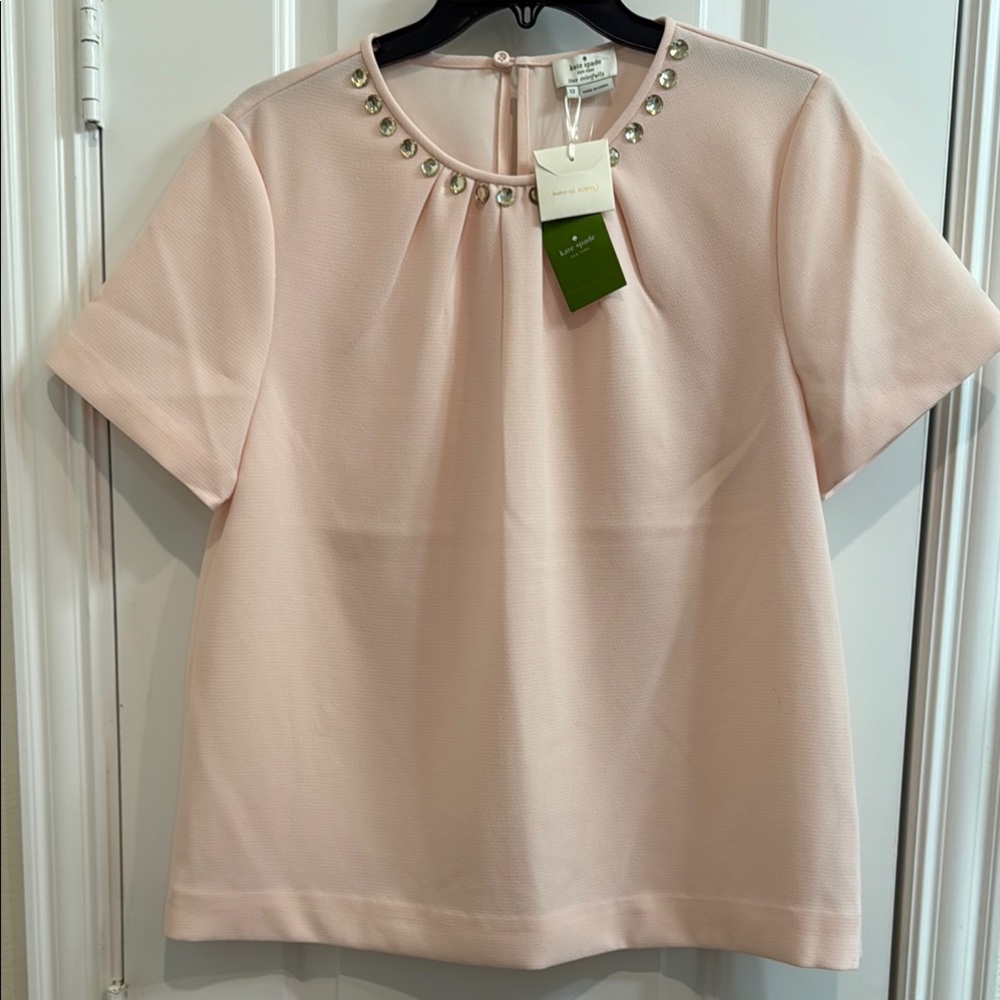 Kate Spade Light Pink Blouse with Embellished Neckline